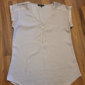 Express Tan Silky Zipper Career Tee Small
